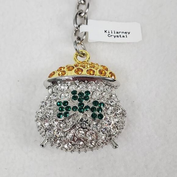 Killarney Crystal Jewelry Pot Of Gold Keychain Bag Charm - Picture 2 of 6